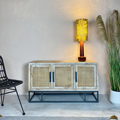 Rattan Large Sideboard White washed Wood With Industrial-Style Metal Handles and Legs - Mrs Robinson 