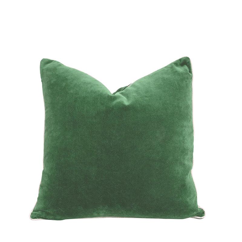 Large Piped Velvet Cushion- Parrot Green