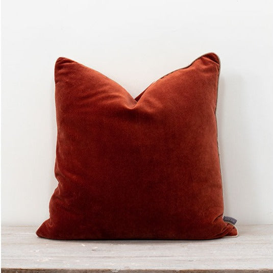 Large Piped Velvet Cushion-Rust