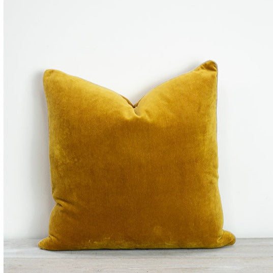 Large Piped Velvet Cushion-Turmeric