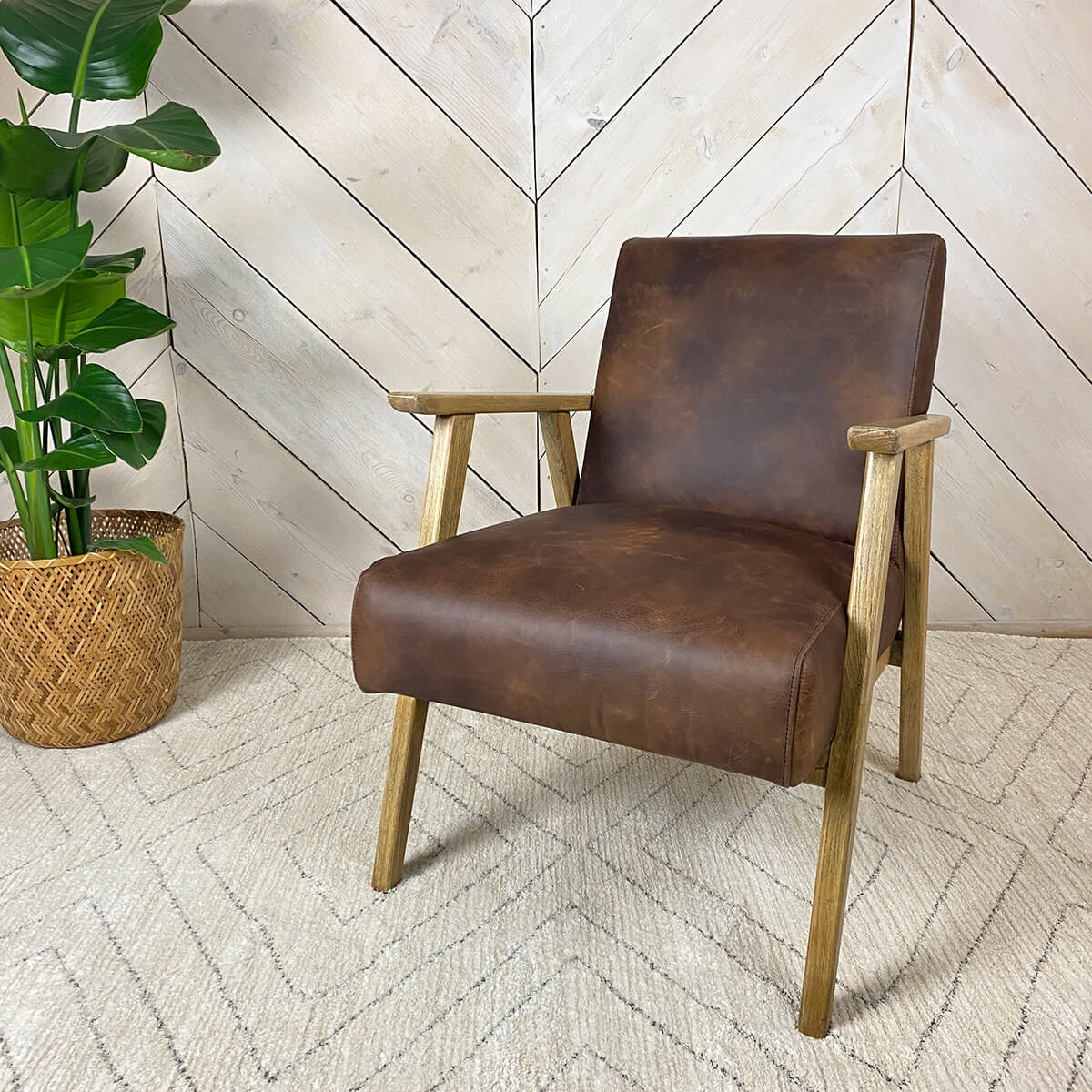 Migi Vintage Brown Leather Armchair - Mrs Robinson