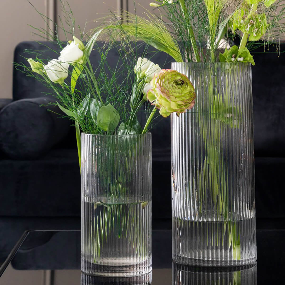 Ribbed Glass Vase Dark Grey - Mrs Robinson
