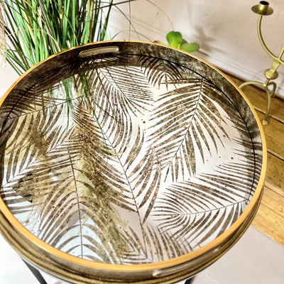 Round Gold Fern Mirror Tray 