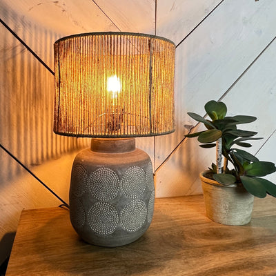 Matte Grey Embossed Stoneware Table Lamp Base