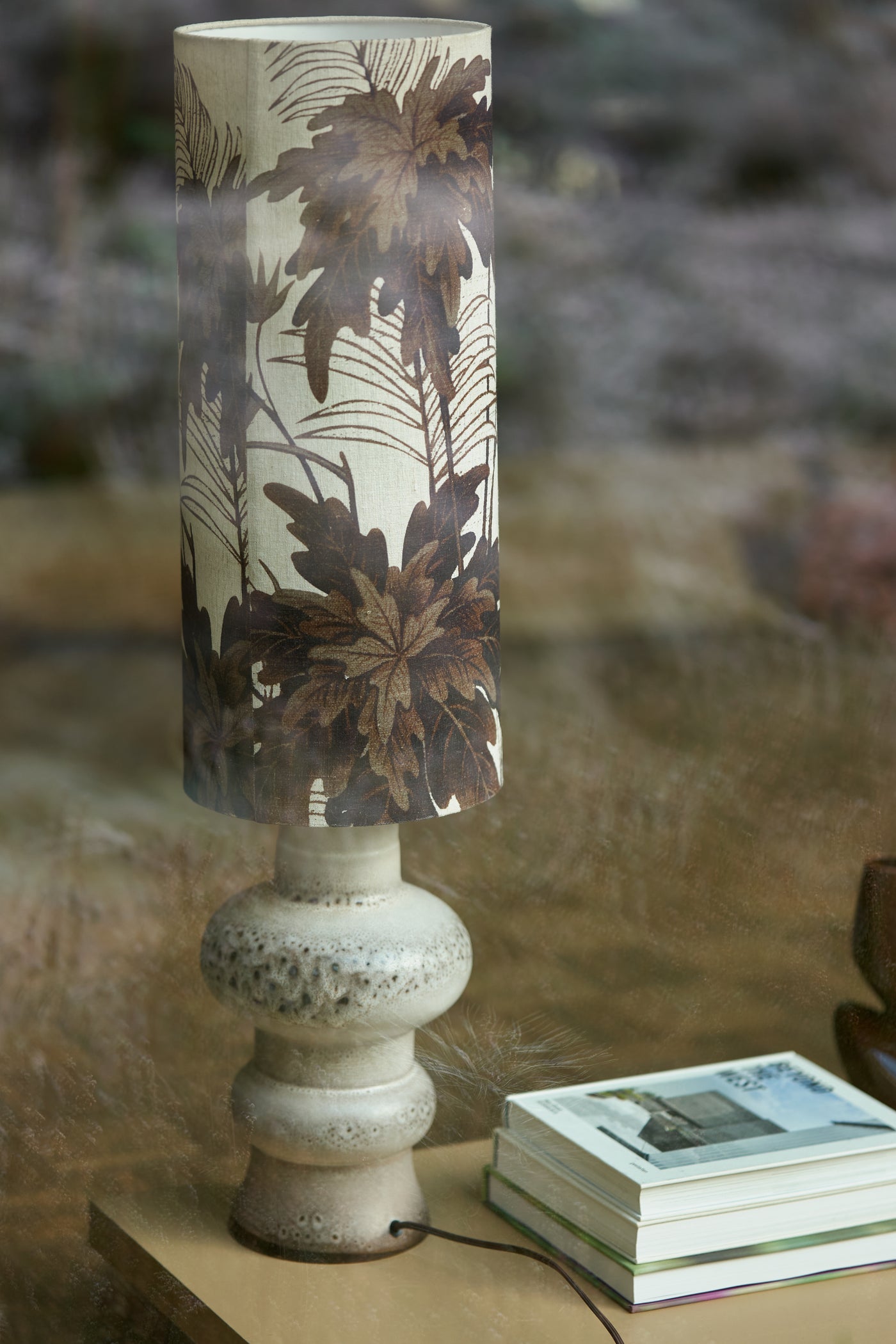HKliving-Tall Floral Cylinder Lamp Shade-Linen