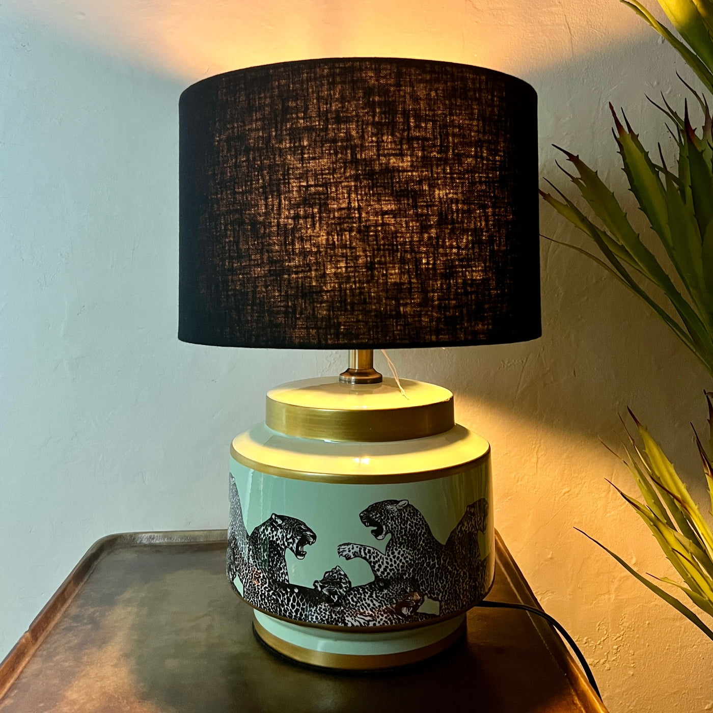 Cheetah Ceramic Table Lamp-Sage-Mrs Robinson