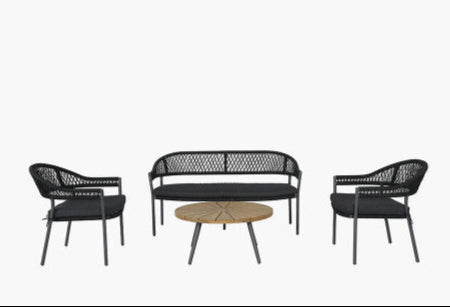 Como Black Garden Rattan Lounge Set 4 Seater