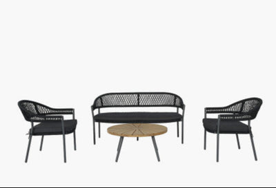 Como Black Garden Rattan Lounge Set 4 Seater