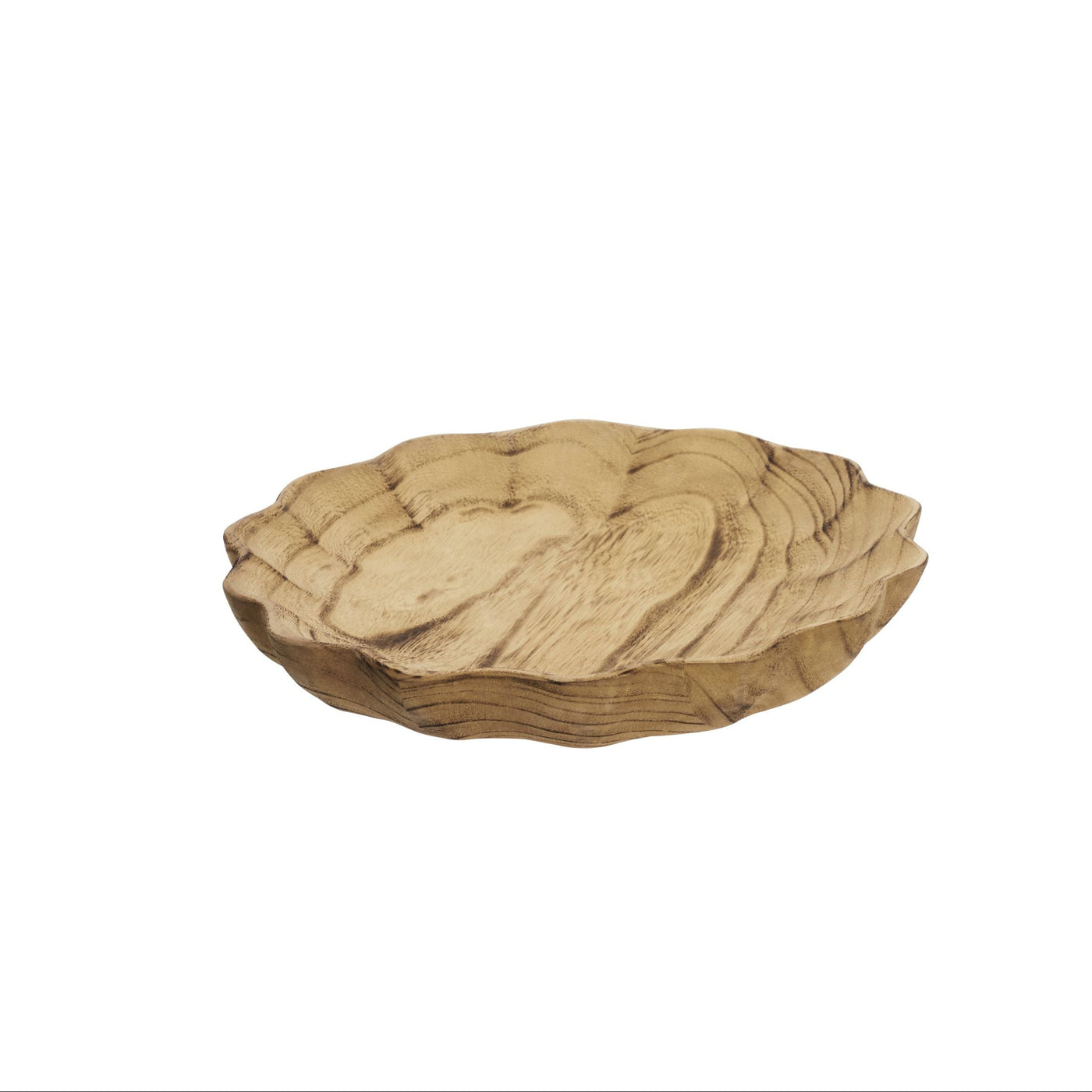 Wooden bowl with wavy edge on a white background