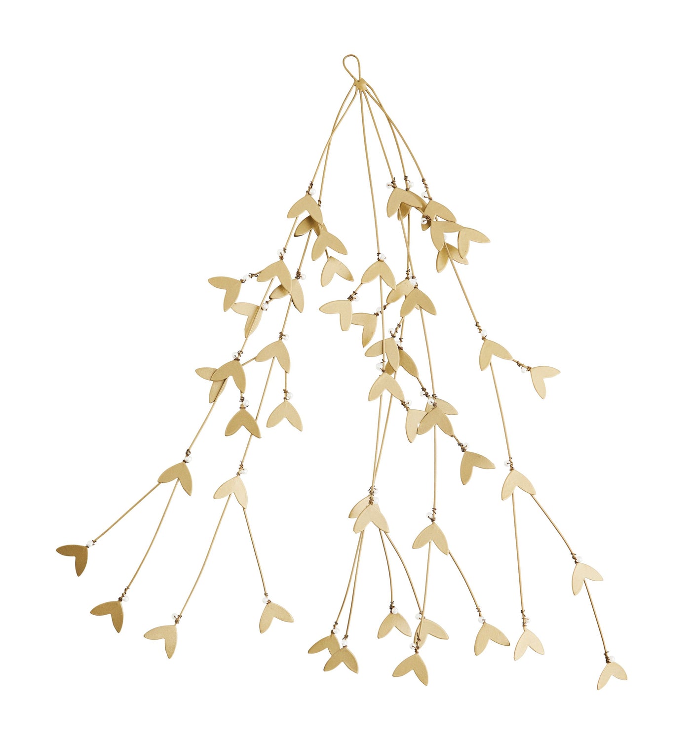 Decorative hanging christmas decoration with beige leaves on a white background