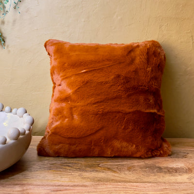 Burnt Amber Faux Fur Cushion-Mrs Robinson