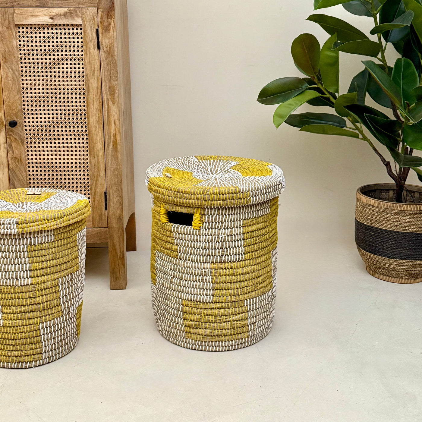 Saffron Basket with Lid - Yellow -Large