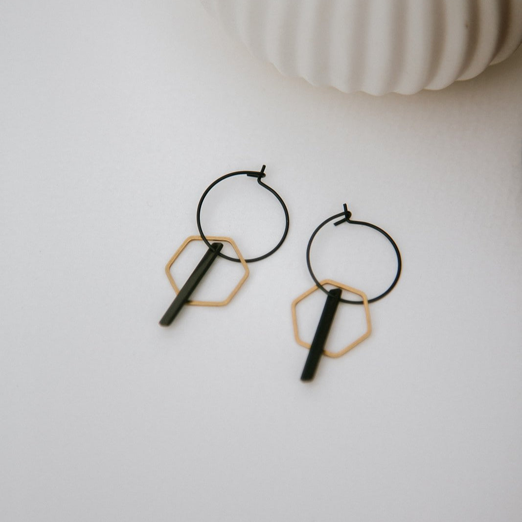 Black + Brass Hexagon Hoops