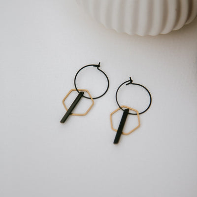 Black + Brass Hexagon Hoops