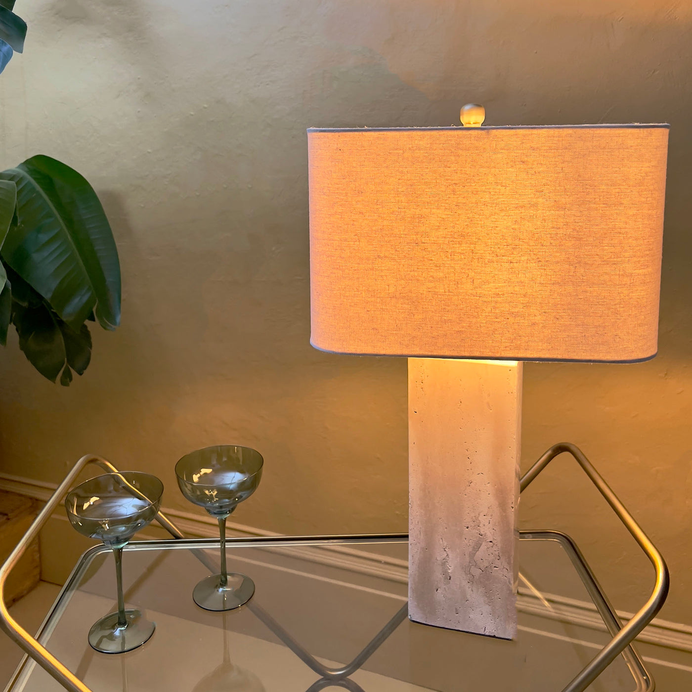 Elodie Squared Stone Table Lamp with Shade