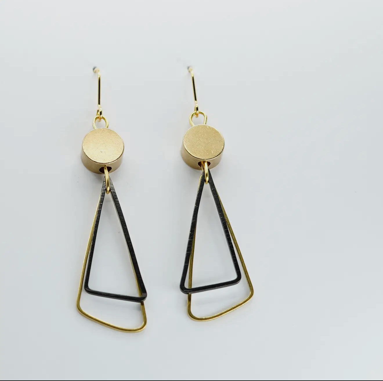 Black + Brass Triangles Drop Earrings