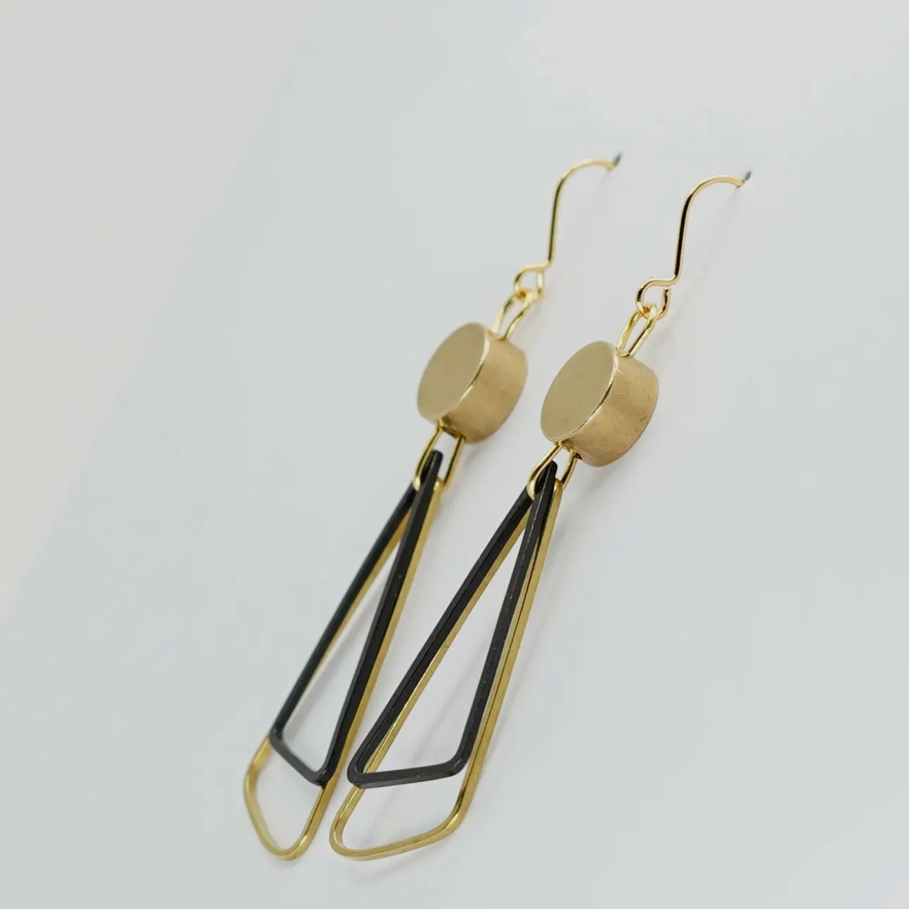 Black + Brass Triangles Drop Earrings