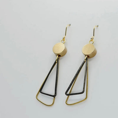 Black + Brass Triangles Drop Earrings