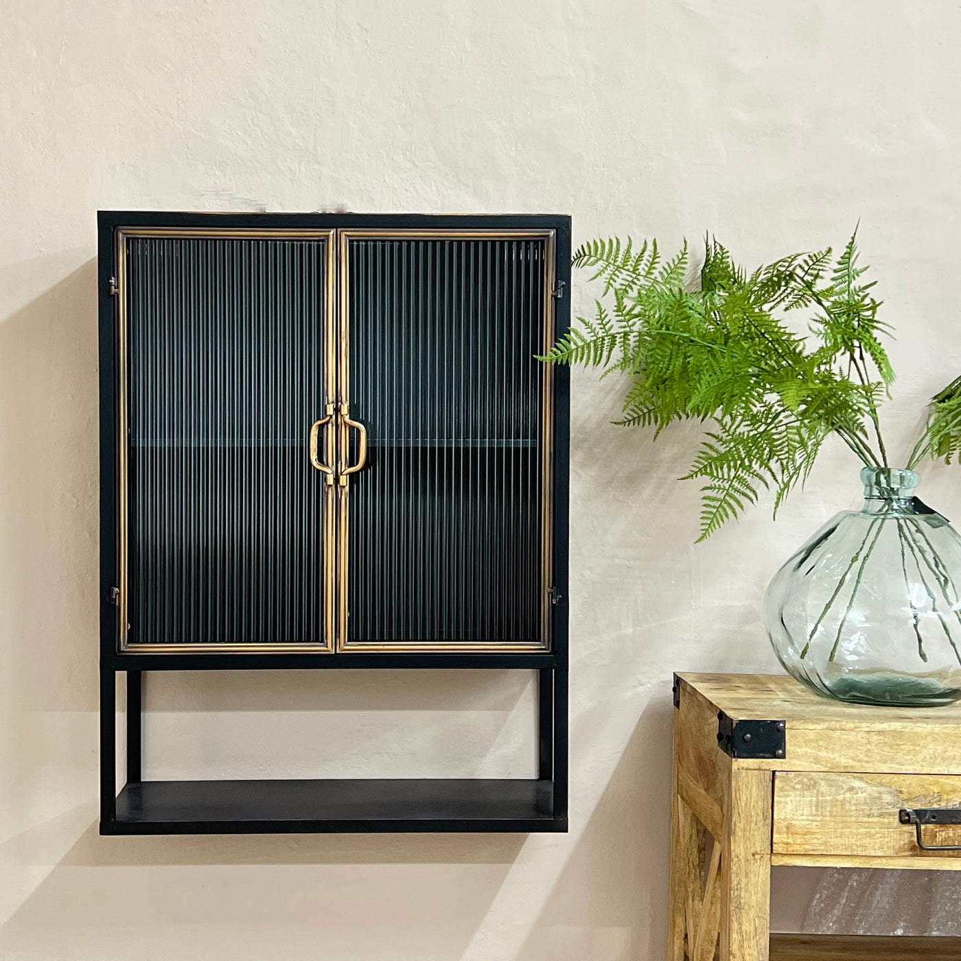 Anerley Metal Wall Cabinet with Fluted Glass-Mrs Robinson