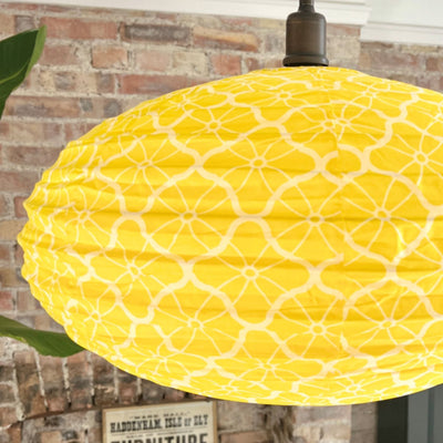 Yellow Lotus Cotton Oval Pendant Shade - 60cm-Mrs Robinson-Detail