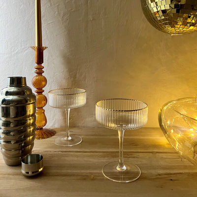 Ribbed Coupe Glass with Gold Rim Mrs Robinson