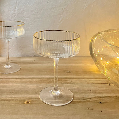 Ribbed Coupe Glass with Gold Rim Mrs Robinson