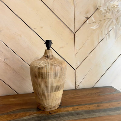 White Tamia wash Textured Lamp Base-Light Wood