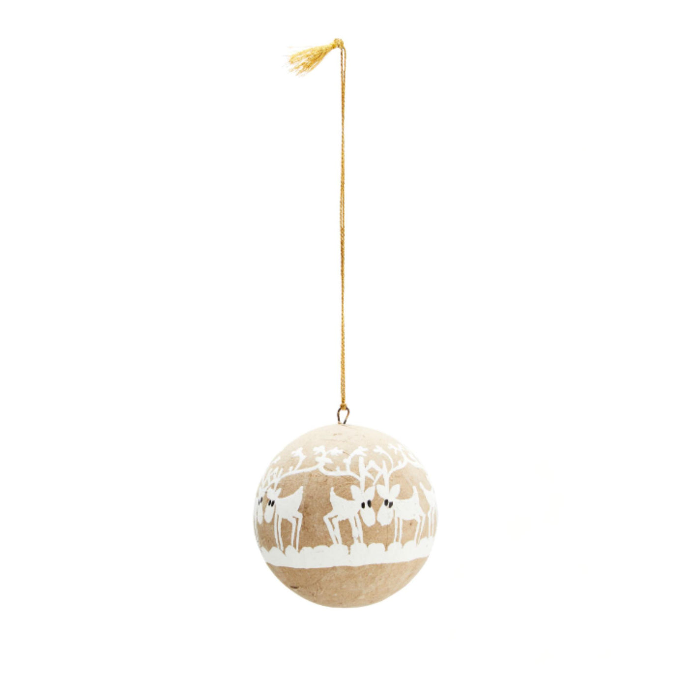 Decorative ball with reindeer design on a white background