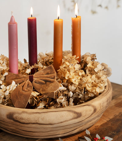 Large Wooden Bowl with candles
