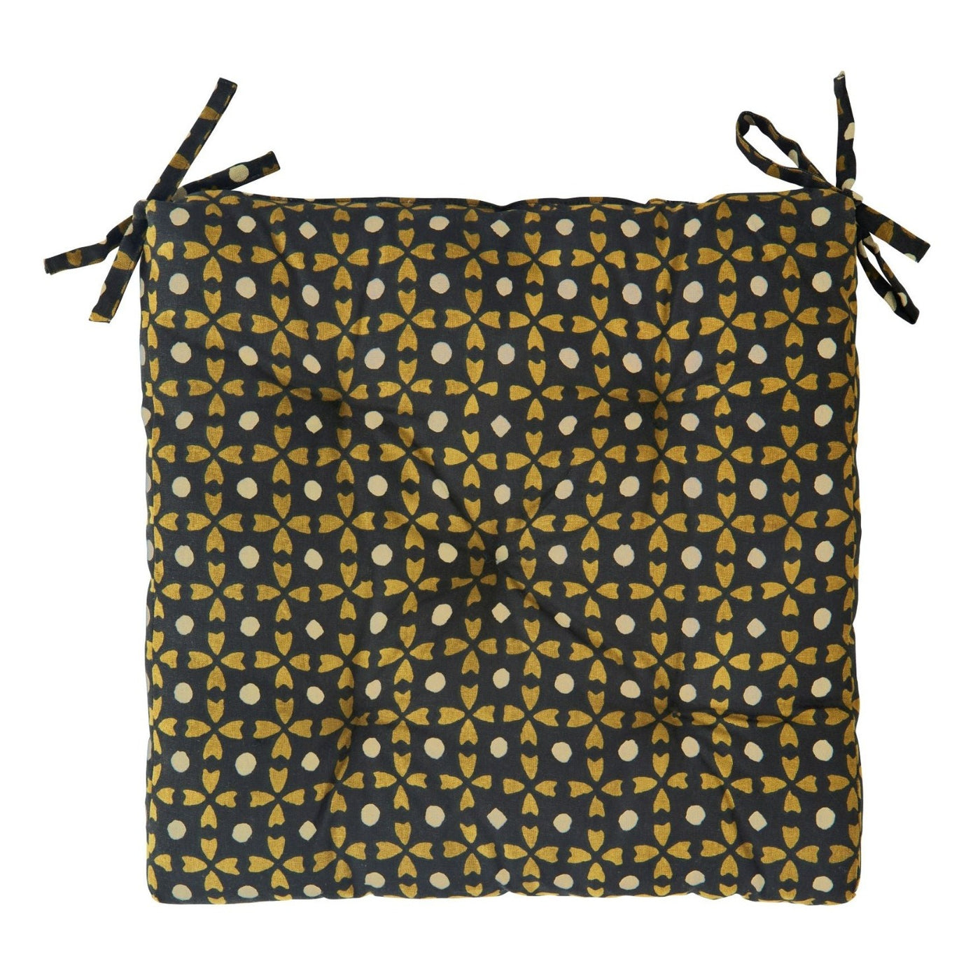 Madame Stoltz Double Sided Chair Pad -Mustard and Black
