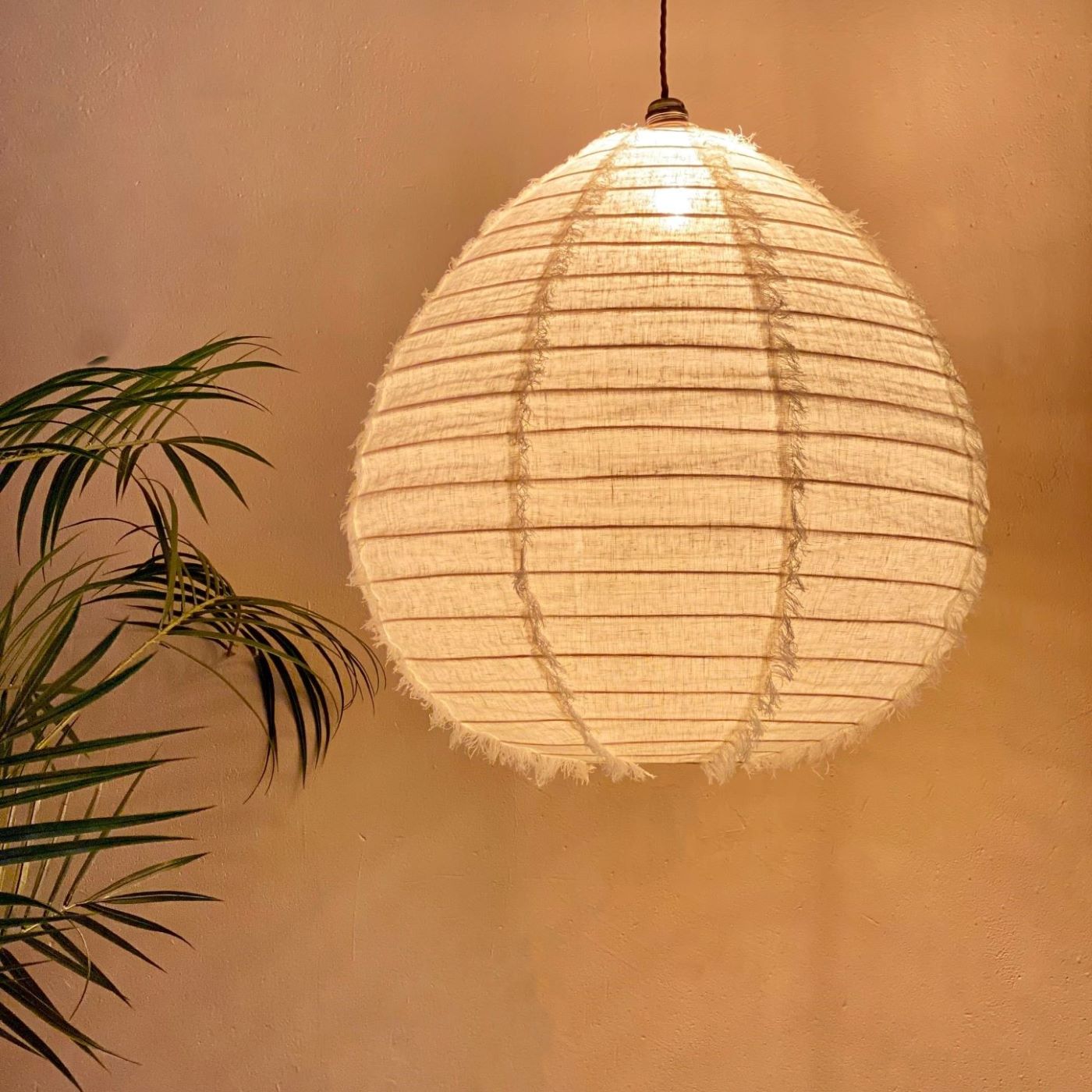 Fine Linen Pear Lantern Shade 60cm Natural-Mrs Robinson