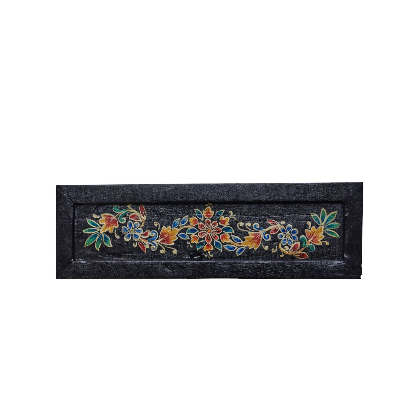Decorative wooden tray with floral patterns on a white background