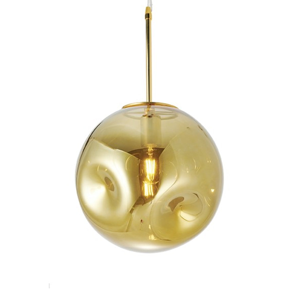 Round Blown Glass Pendant Lamp - Brass