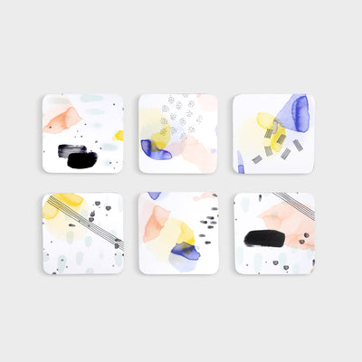 &-Klevering-White-Coasters-with-abstract-Watercolours-Set-of-6