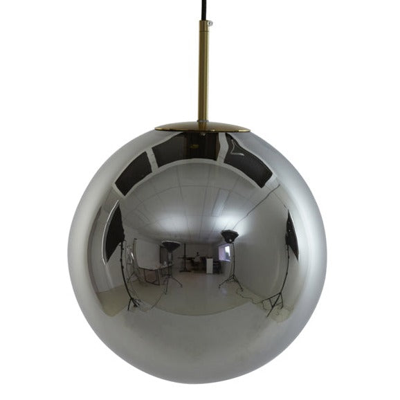Large Silver Mirror Globe Pendant Light - Smoked