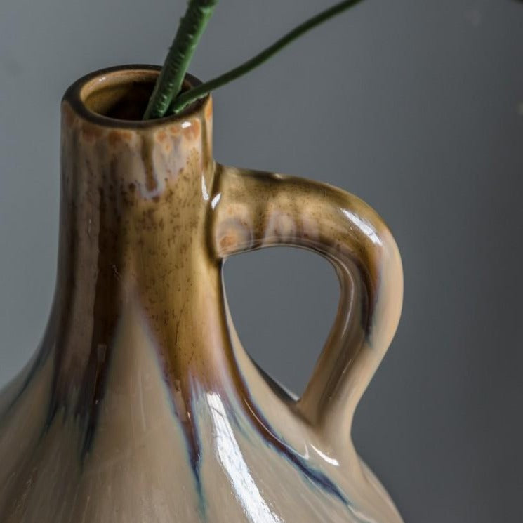Tsuba Glazed Ceramic Vase With Handle
