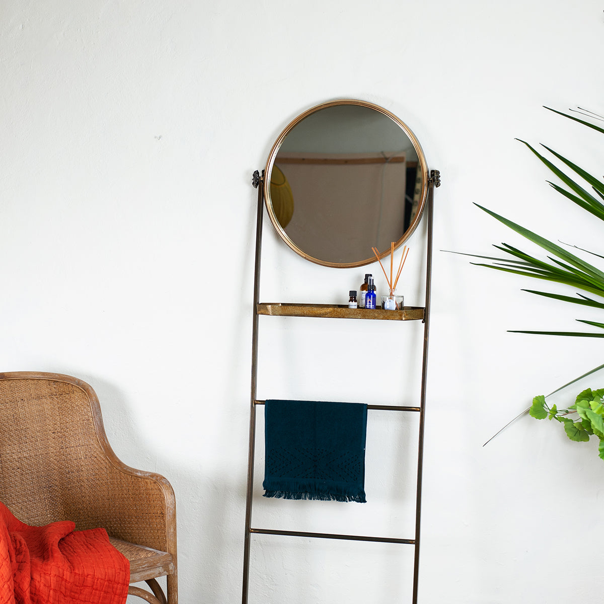 Leaning Mirror with Shelving - Brass