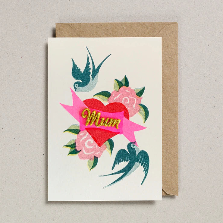'Mum' Greeting Card - Birds with Heart - Mrs Robinson