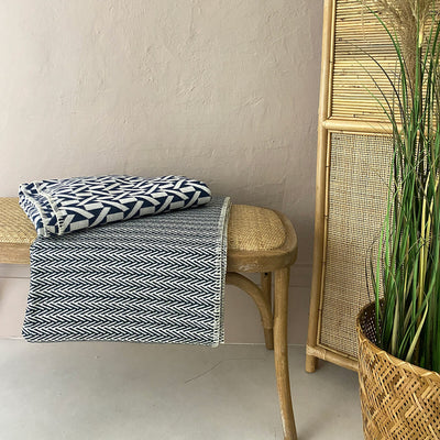Herringbone Throw Blanket Indigo 140cm x 160cm - Mrs Robinson