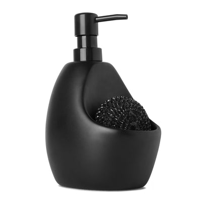 black ceramic soap dispenser close up