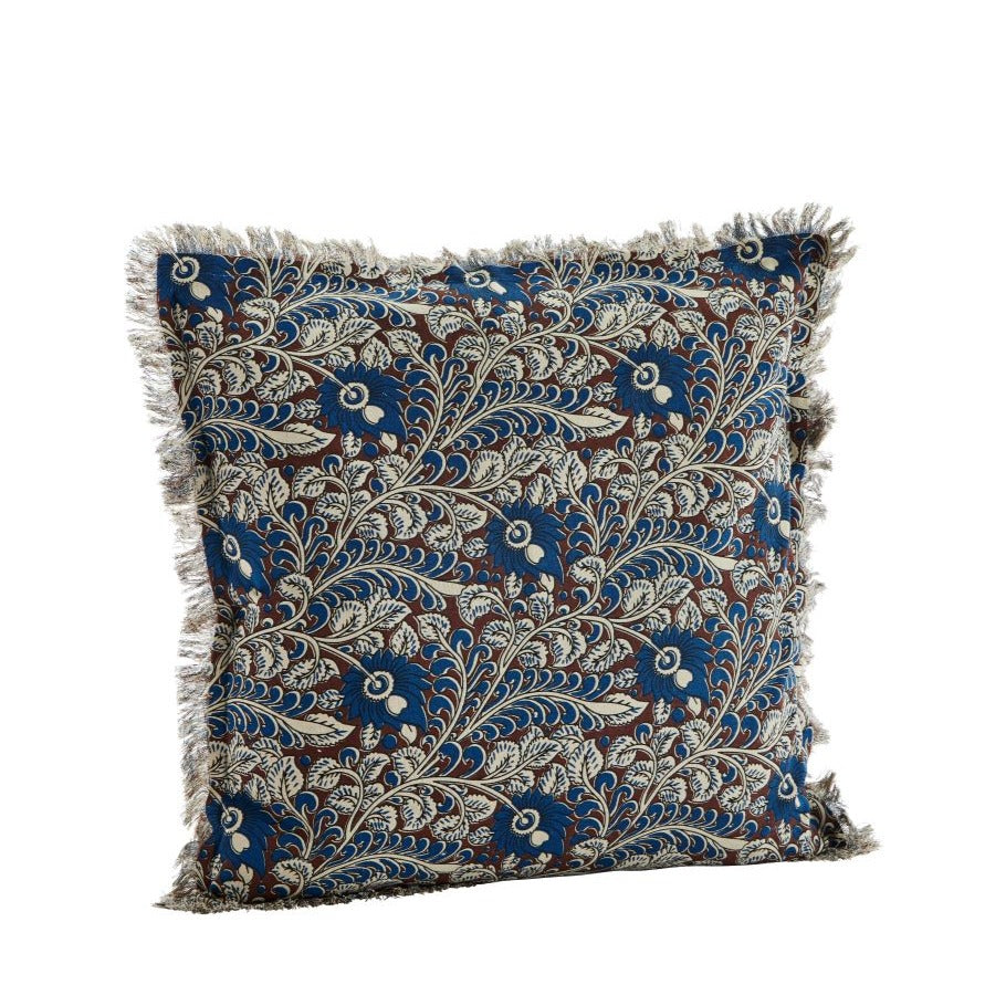 Madam Stoltz- Floral Block Print Cushion - Indigo