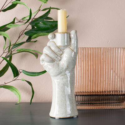 ceramic hand candle holder close up