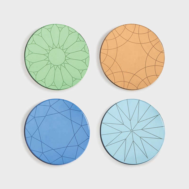 &-Klevering-pink-blue-mint-green-mirror-glass-coasters-with-geometric-pattern-set-of-four