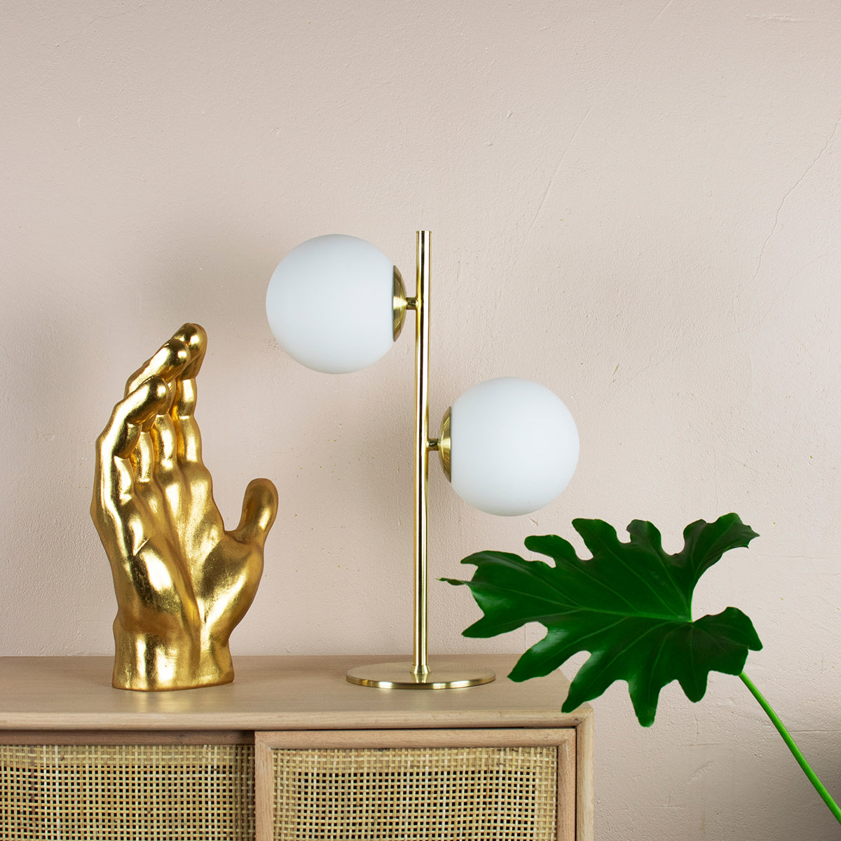 gold and white orb table lamp