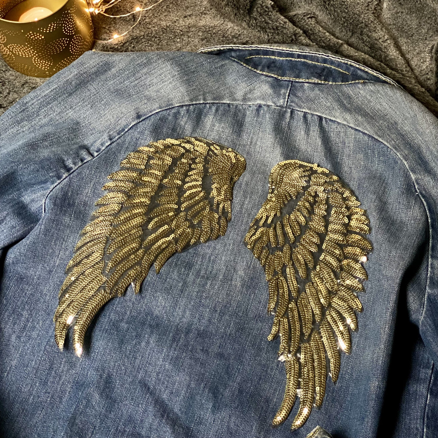 Large Gold Sequin Wings- Iron on Patch