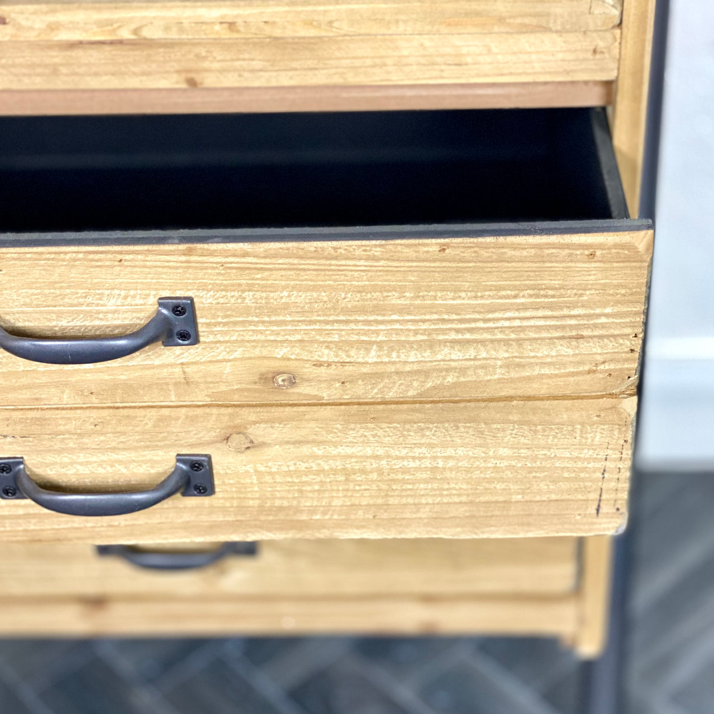 Reclaimed Pine Ladder Shelves _ 2 drawers