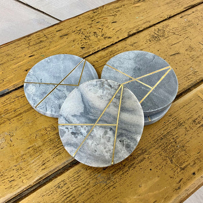 Grey Marble + Brass Coasters Set of 4