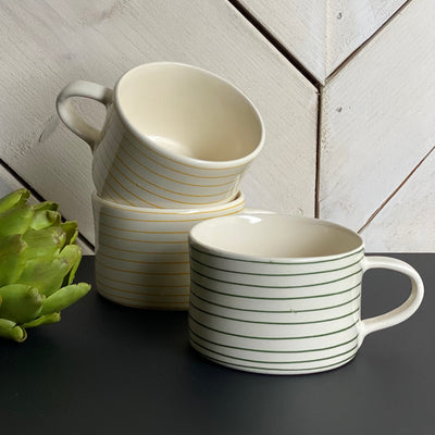 Handmade Mug - Moss Green Stripe-Mrs Robinson