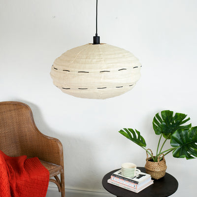 Black Stitch Jute Oval Lantern Shade Pendant Ceiling 60cm Cream - Mrs Robinson