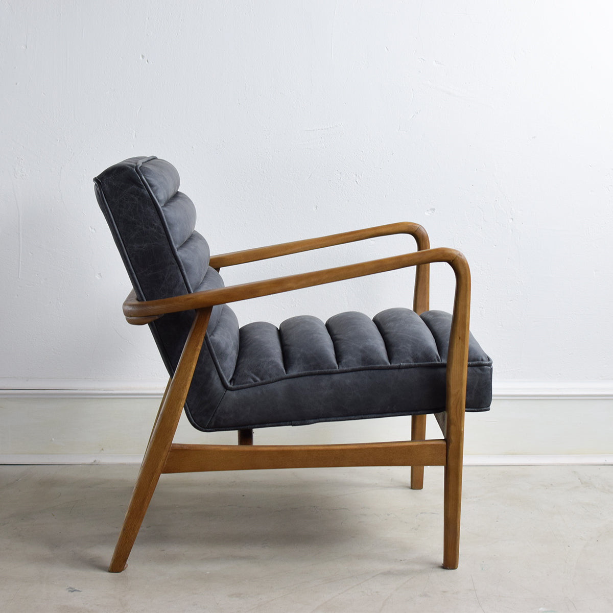 Mid-Century Leather Armchair Side View - Black - Mrs Robinson